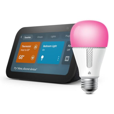 Echo Show 5 (3rd Gen, 2023 release) in Charcoal bundle with TP-Link Kasa Smart Color Bulb