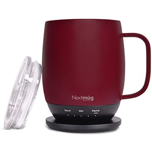Nextmug - Temperature-Controlled, Self-Heating Coffee Mug (Burgundy - 14 oz.)