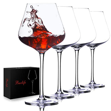 BACLIFE Hand Blown Red Wine Glasses Set of 4