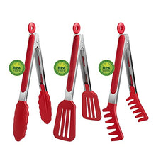 3in1 Silicone Kitchen Cooking Tongs Set, Stainless Steel