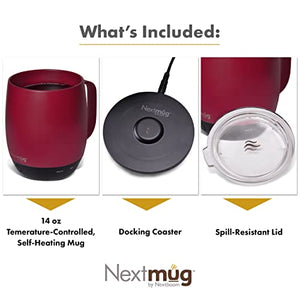 Nextmug - Temperature-Controlled, Self-Heating Coffee Mug (Burgundy - 14 oz.)