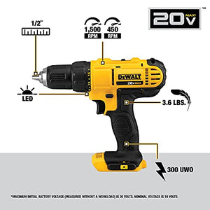 DEWALT 20V MAX Cordless Drill and Impact Driver, Power Tool Combo Kit with 2 Batteries and Charger, Yellow/Black (DCK240C2)