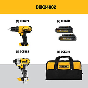 DEWALT 20V MAX Cordless Drill and Impact Driver, Power Tool Combo Kit with 2 Batteries and Charger, Yellow/Black (DCK240C2)