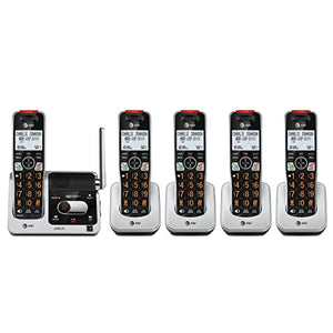 AT&T BL102-5 DECT 6.0 5-Handset Cordless Phone for Home with Answering Machine, Call Blocking, Caller ID Announcer, Audio Assist, Intercom, and Unsurpassed Range, Silver/Black