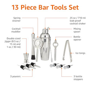 Amazon Basics 13-Piece Stainless Steel Bar Tools Set