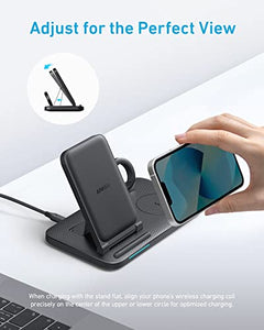 Anker Foldable 3-in-1 Wireless Charging Station with Adapter, Wireless Charger (Works with Original 1m/3.3ft USB-A Cable, Not Included)