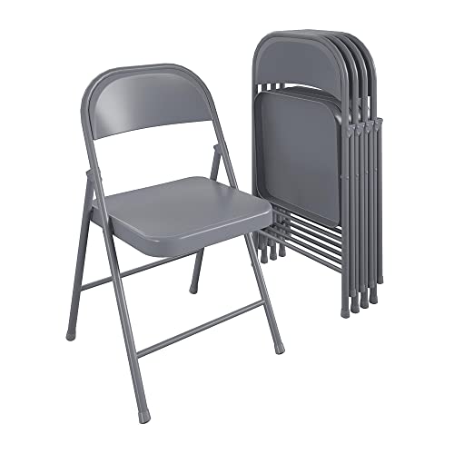 CoscoProducts COSCO SmartFold All-Steel Folding Chair, 4-Pack, Grey