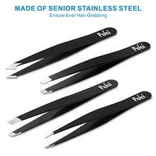 Pefei Tweezers Set - Professional Stainless Steel Tweezers for Eyebrows - Great Precision for Facial Hair, Splinter and Ingrown Hair Removal (Black)