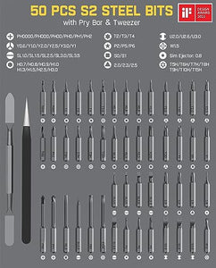 Fanttik E1 Max 3.7V Mini Precision Electric Screwdriver, 50-in-1 Magnetic Bits, 2 Torque Settings, Pop-Up Magnetic Case, 5/32''Hex, Repair Tool Set for Phone Camera Laptop Watch