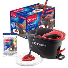 O-Cedar Easywring Microfiber Spin Mop & Bucket Floor Cleaning System with 1 Extra Refill,Red / Gray