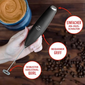 Zulay Powerful Milk Frother Handheld Foam Maker for Lattes - Whisk Drink Mixer for Coffee, Mini Foamer for Cappuccino, Frappe, Matcha, Hot Chocolate by Milk Boss (Black)