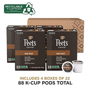 Peet's Coffee, Dark Roast K-Cup Pods for Keurig Brewers - Major Dickason's Blend 88 Count (4 Boxes of 22)