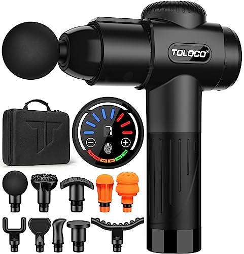 TOLOCO Massage Gun Deep Tissue, Back Massage Gun for Athletes for Pain Relief, Percussion Massager with 10 Massages Heads & Silent Brushless Motor, Christmas Gifts for Men&Women, Black