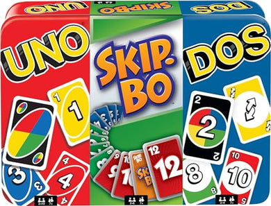 Mattel Games Set of 3 Card Games, UNO, Dos & Skip-Bo