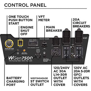 Westinghouse Outdoor Power Equipment 9500 Peak Watt Home Backup Portable Generator, Remote Electric Start with Auto Choke, Transfer Switch Ready 30A Outlet, Gas Powered, CARB Compliant