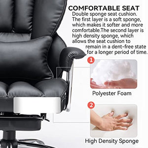 Efomao Desk Office Chair,Big High Back PU Leather Computer Chair,Executive Swivel Chair with Leg Rest and Lumbar Support,Black Office Chair