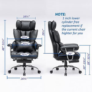 Efomao Desk Office Chair,Big High Back PU Leather Computer Chair,Executive Swivel Chair with Leg Rest and Lumbar Support,Black Office Chair