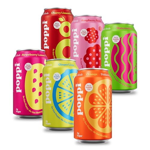 POPPI Sparkling Prebiotic Soda w/ Gut Health & Immunity Benefits, Beverages w/ Apple Cider Vinegar, Seltzer Water & Fruit Juice, Low Calorie & Low Sugar Drinks, Fun Favs Variety Pack, 12oz (12 Pack) (Packaging & Flavors May Vary)