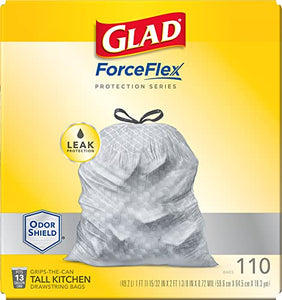 Glad ForceFlex Protection Series Tall Kitchen Drawstring Trash Bags, 13 Gal, 110 Ct, Pack May Vary