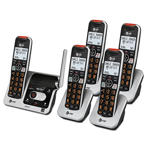 AT&T BL102-5 DECT 6.0 5-Handset Cordless Phone for Home with Answering Machine, Call Blocking, Caller ID Announcer, Audio Assist, Intercom, and Unsurpassed Range, Silver/Black