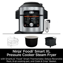 Ninja OL701 Foodi 14-in-1 SMART XL 8 Qt. Pressure Cooker Steam Fryer with SmartLid & Thermometer + Auto-Steam Release, that Air Fries, Proofs & More, 3-Layer Capacity, 5 Qt. Crisp Basket, Silver/Black