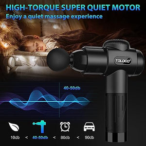 TOLOCO Massage Gun Deep Tissue, Back Massage Gun for Athletes for Pain Relief, Percussion Massager with 10 Massages Heads & Silent Brushless Motor, Christmas Gifts for Men&Women, Black