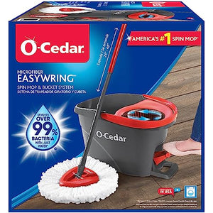 O-Cedar Easywring Microfiber Spin Mop & Bucket Floor Cleaning System with 1 Extra Refill,Red / Gray