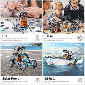 TEMI STEM Solar Robot Kit for Kids, 12-in-1 Educational STEM Science Experiment Toys, Solar Powered Building Kit DIY for 8 9 10 11 12 13 Years Old Boys & Girls Kids Toy